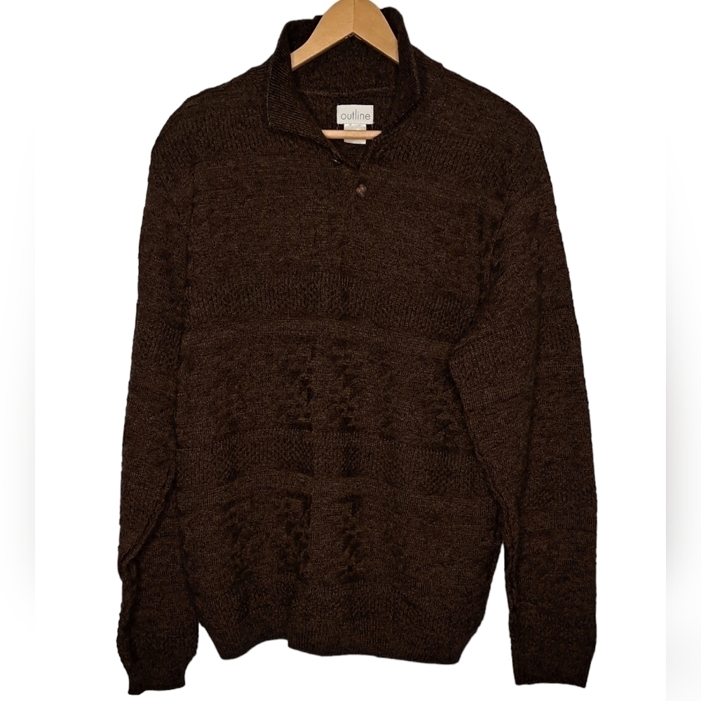 OUTLINE - Mens Textured Knit Collared Pullover, Vintage, Med, 100% Acrylic - EUC